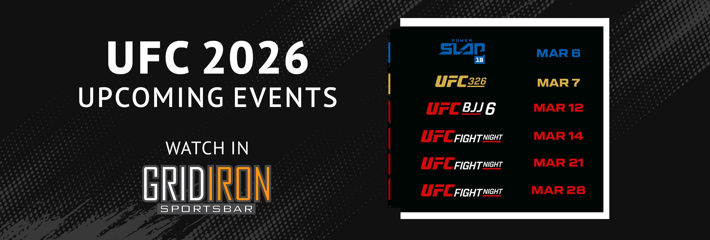 Gridiron Sports Bar March Schedule 2026